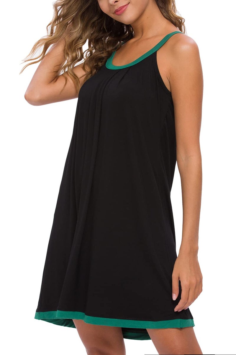 AVIIER Womens Nightgown Soft Cotton Sleeveless Sleep Shirts Wide Strap Nightshirts Full Slip Sleepwear Black XL - Image 3